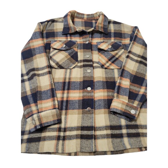Women Fall Plaid Flannel Shacket Button Up Jacket Oversized Long Sleeve Shirt Sm - Picture 1 of 8